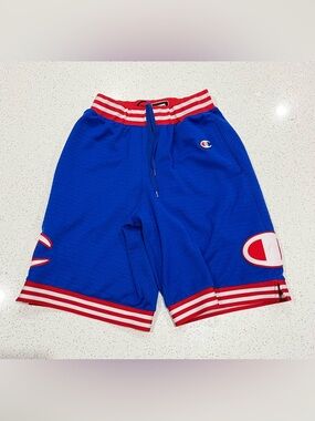 Vintage Champion Embroidered Logo  Mesh Short Mens Sz S Red White & Royal Blue